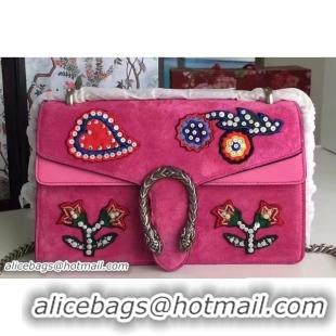 Traditional Discount Gucci Embroidered Dionysus Suede Shoulder Small Bag 400249 Pink