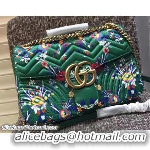 Stylish Gucci GG Marmont Floral Jacquard Fabric Medium Shoulder Bag 443496 Green