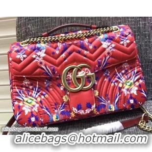 Duplicate Gucci GG Marmont Floral Jacquard Fabric Medium Shoulder Bag 443496 Red