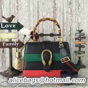 Big Discount Gucci Now Bamboo Smooth Leather Top Handle Bag 448075 Black&Greed&Red