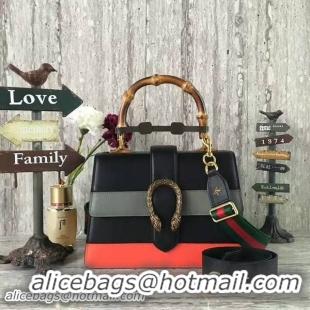 Discount Gucci Now Bamboo Smooth Leather Top Handle Bag 448075 Black&Grey&Red