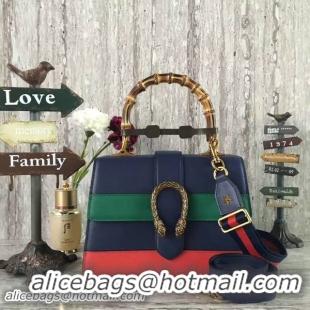 Most Popular Gucci Now Bamboo Smooth Leather Top Handle Bag 448075 Blue&Green&Red