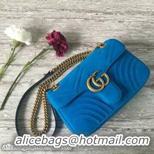 Fashion Luxury Gucci GG Marmont Suede Leather Medium Shoulder Bag 443497 Blue