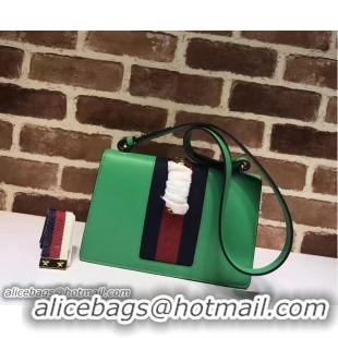 Buy Discount Gucci Sylvie Chain Leather Shoulder Bag 421882 Green 2017