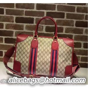 Cheap Gucci Soft GG Supreme Canvas duffle bag with Web 459311 Red