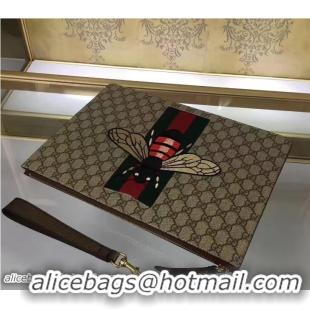 Durable Gucci Beige GG Supreme Canvas Men's Zipper Pouch Clutch Bag 433665 Bee 2017