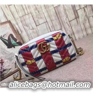 Unique Style Gucci GG Marmont Matelassé Chevron Shoulder Small Bag 447632 Guccighost Red/White 2017