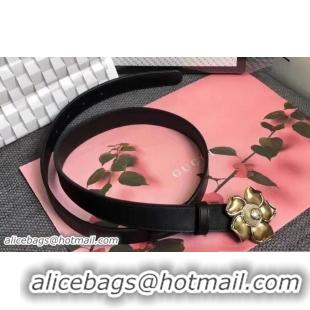 Feminine Gucci Width 2cm Leather Belt With Metal Flower 431438 Black