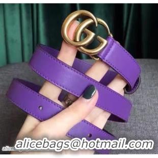 Discount Fashion Gucci Width 20mm Golden Double G Buckle Leather Belt 409417 Purple