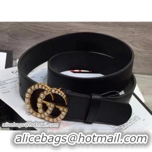 Traditional Discount Gucci Width 38mm Pearl Double G Buckle Leather Belt 453260 Black