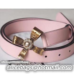 Crafted Gucci Width 2.5cm Leather Belt With Metal Bow Pearl Buckle Pink 2017