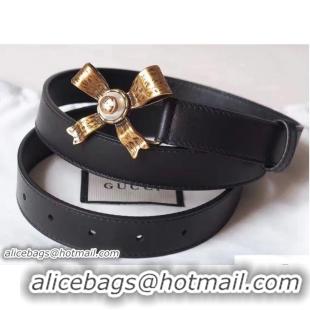 Good Looking Gucci Width 2.5cm Leather Belt With Metal Bow Pearl Buckle 50611 Black