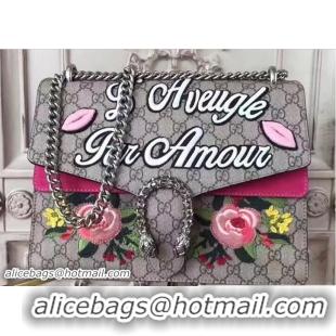 Classic Gucci Dionysus Embroidered Letter And Floral Supreme Canvas Shoulder Medium Bag 403348/400235 Hot Pink 2017