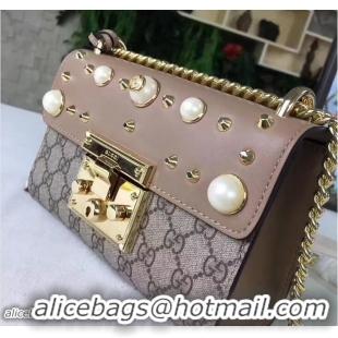 Good Looking Gucci Padlock Pearl Studded Detail GG Supreme Shoulder Bag 409487 Beige 2017