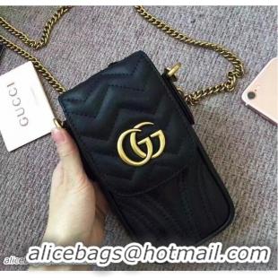 Discount Fashion Gucci GG Wave Quilted Phone Case Mini Chain Bag 462002 Black