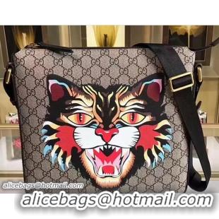 Buy Discount Gucci Angry Cat Print GG Supreme Flat Messenger 473886 2017