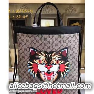 Generous Gucci Angry Cat Print GG Supreme Drawstring Backpack 473872