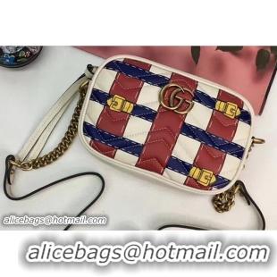 Sumptuous Gucci GG Marmont Matelassé Chevron Mini Chain Shoulder Camera Bag 448065 Blue/Red/White 2017