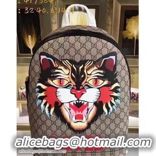 Luxurious Gucci Angry Cat Print GG Supreme Backpack 419584 2017