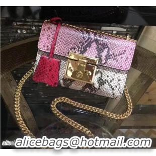 Luxury Gucci Padlock Python Pattern Leather Shoulder Small Shoulder Bag Pink/Gary