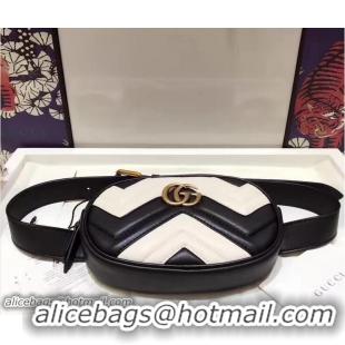 Famous Brand Guuci GG Marmont Matelasse Leather Belt Bag 476437 Black/White 2017