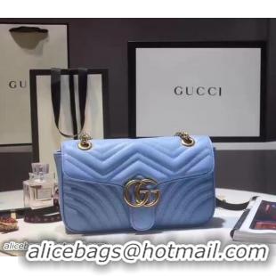 Buy New Cheap Gucci GG Marmont Matelassé Chevron Small Chain Shoulder Bag 443497 Blue