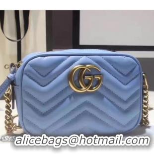 Cheap Gucci GG Marmont Matelassé Chevron Mini Chain Shoulder Camera Bag 448065 Blue