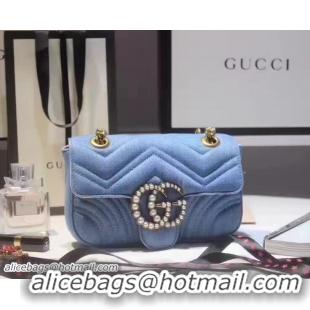 Traditional Specials Gucci GG Marmont Matelassé Chevron With Pearl Mini Chain Shoulder Bag 446744 Blue