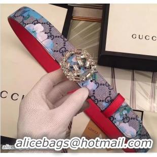 Grade Gucci Width 3.5CM Crystal Double G Buckle Blooms Print Belt G7201 02 2017