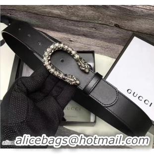 Best Grade Gucci Width 3.5CM Crstal Dionysus Buckle Leather Belt Black G7215