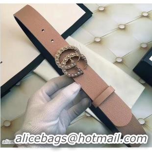 Best Gucci Width 3.5CM Pearl Double G Buckle Leather Belt Pink G7216