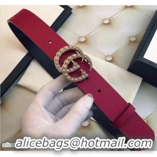 Durable Gucci Width 3.5CM Pearl Double G Buckle Leather Belt Red G7217