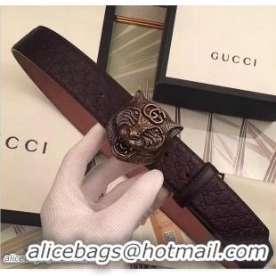 Top Grade Gucci Width 3.8CM Feline Buckle Empreite Leather Belt G7208 2017