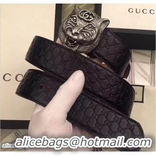 Comfortable Gucci Width 3.8CM Feline Buckle Empreite Leather Belt G7209 2017