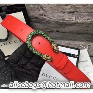 Luxury Gucci Width 3.5CM Crstal Dionysus Buckle Leather Belt Red G7215