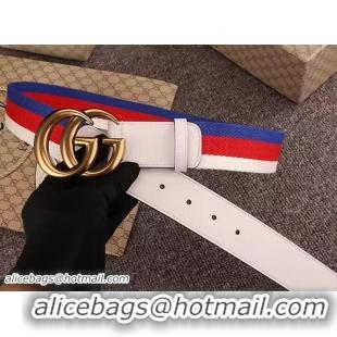 Famous Gucci Width 4cm Web Interlocking G Buckle Belt 411924 White