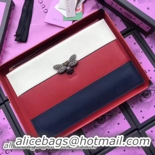 Luxury Gucci Broadway Leather Clutch 476077 White&Blue&Red