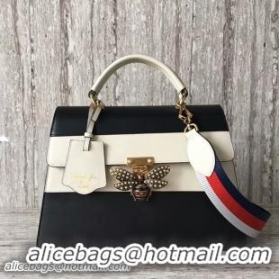 Unique Discount Gucci Queen Margaret Calf Leather Top Handil Bag 476540 Black&White