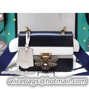 Charming Gucci Queen Margaret Leather Metal Bee Detail Shoulder Small Bag 476542 Black/White