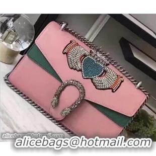 Discount Gucci Dionysus Sequins Hands And Heart Leather Shoulder Small Bag 400249 Pink/Blue 2017