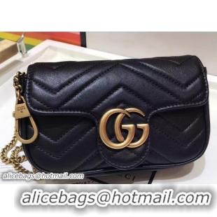 Luxurious Gucci GG Marmont Matelassé Chevron Super Mini Chain Shoulder Bag 476433 Black 2017