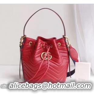 Best Product Gucci GG Marmont Quilted Leather Bucket Bag With Sylvie Web Strap 476674 Red