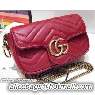 Duplicate Gucci GG Marmont Matelassé Chevron Super Mini Chain Shoulder Bag 476433 Red 2017