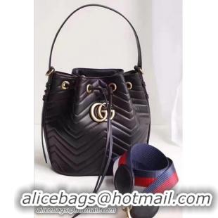 Best Price Gucci GG Marmont Quilted Leather Bucket Bag With Sylvie Web Strap 476674 Black