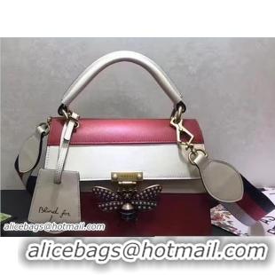 Fashion Luxury Gucci Queen Margaret Leather Metal Bee Detail Top Handle Bag 476541 Red/White 2017