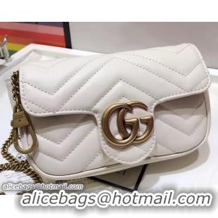 Shop Duplicate Gucci GG Marmont Matelassé Chevron Super Mini Chain Shoulder Bag 476433 White 2017