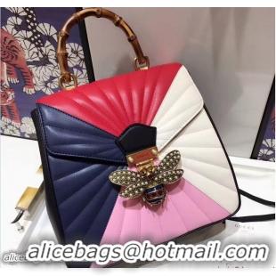 Fashion Gucci Queen Margaret Quilted Leather Metal Bee Backpack 476664 Blue/Red/Pink/White