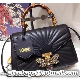 Best Product Gucci Queen Margaret Quilted Leather Metal Bee Top Handle Medium Bag 476531 Black 2017