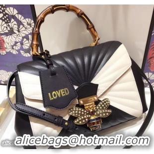 Pretty Style Gucci Queen Margaret Quilted Leather Metal Bee Top Handle Medium Bag 476531 Black/White 2017