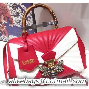 Durable Gucci Queen Margaret Quilted Leather Metal Bee Top Handle Medium Bag 476531 Red/White